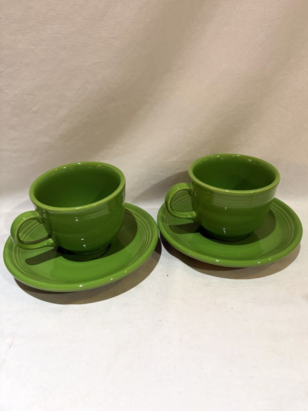 Set 2 VTG Homer Laughlin Fiesta Fiestaware USA Cup & Saucer Sets Shamrock Green